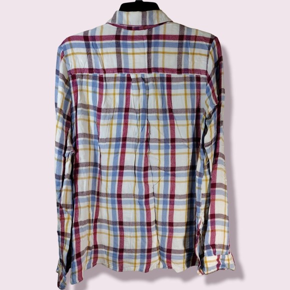 Perfect Shirt Women's XL Multi-color Plaid Rayon Button Down Top Blouse USED - Picture 2 of 6